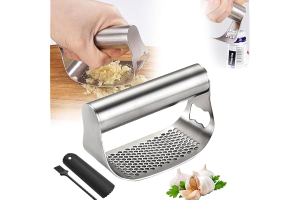 Presse-ail amélioré en acier inoxydable, hachoir à ail robuste avec éplucheur et brosse de nettoyage, pour écraser l'ail, ustensile de cuisine, 1 pièce