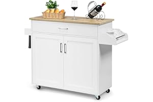 COSTWAY Carrello da Cucina con Ruote di Gomma, Scaffale per Microonde Carrello Servizio, Mobile Cucina con Ripiani e Ante, Credenza Cucina Legno Moderno Elegante, 116 x 37 x 85 cm (Bianco)