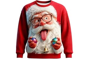 GENERIC Christmas Jumpers for Men UK 3D Santa Novelty Knitted Xmas Sweater Rude Christmas Jumper Crew Neck Long Sleeve Jumpers Tops Funny Ugly Mens Winter Holiday Oversized Pullover Sweatshirt
