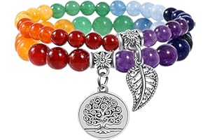 Farfume Bransoletki z czakrą dla kobiet – kryształy lecznicze, bransoletka dla kobiet, naturalne kamienie szlachetne, joga, bransoletka Reiki - zestaw podwójnych bransoletek