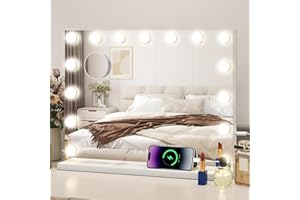 YU YUSING Hollywood - Espejo de Maquillaje con iluminación, 15 Luces LED Regulable, 3 Modos, Espejo de baño, Espejo de Pared, Espejo de Pared con 10 aumentos para Dormitorio, tocador
