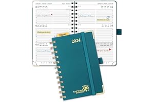 POPRUN Agenda Settimanale 2024 A6 Spirale, Mini Agenda 2024 Tascabile 16 x 10,5 cm, Weekly Planner 2024 con Angolo di Protezione in Oro, Carta Spessa da 100 gsm Certificata FSC®, Verde Pacifico