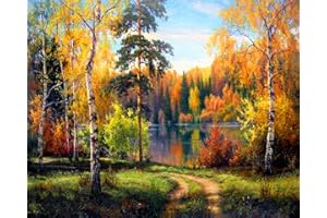 Meecaa Paint by Numbers Landscape Woods Path Maple Leaves Lake Autumn Kit for Adults Beginner DIY Oil Painting 16x20 inch (Landscape, No Frame)