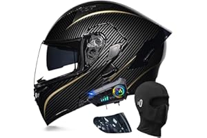 ACLFFSHOP Bluetooth Modulable Casque Moto Homologué ECE, Flip Up Casque Adulte Moto avec Double Visière pour Anti-Collision Casque Scooter Casque Integral Modulable pour Homme Femme M~XXL