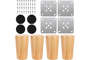 McBlast 4 Pcs Wooden Furniture Legs3.15/8cm Solid Wood Legs for Furniture Feet, Wooden Chair Coffee Table Legs Replacement for Dresser Bed Stool Cabinet Sofa Leg, with Non-Silp Pad, Screws, Plates
