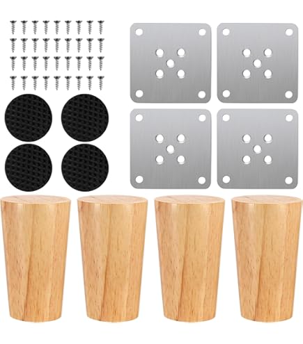 Houten tafelpoten 4 stuks massief hout conisch vervanging meubelpoten voor bank bed kast hout kleur rubber hout meubels poten M8 schroefdraad vervanging voor kast stoel bank bed voeten (12 cm