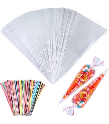 thumbnail: 100 Stks Kegelzakjes Met Lint - 16x30cm Plastic Zakjes Voor Snoep & Cadeaus