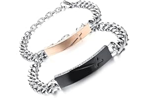 Flongo Pulsera De Pareja De Acero Inoxidable: Clásica Y Sencilla Pulsera De Pareja De Acero Inoxidable Pulido Con Incrustaciones De Circonitas Brillantes