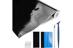 RAIRSKY 30 x 300cm Film de Voiture,Imperméable à l'eau sans Bulles Covering Noir Brillant,Adhésif Autocollant Fibre de Vinyle,Covering Voiture de Protection DIY, avec Outils,pour Moto, Vélo, Intérieurs