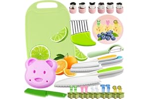 SUNXBUK 25 Piezas Cuchillo Niños,Set de Cuchillos de Cocina para Niños,Utensilios Cocina Montessori，Desarrolla Habilidades Culinarias, Seguro y Duradero, Adecuado para Niños Mayores de Dos Años