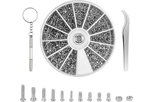 CLEMINSTA Kit de Reparación de Gafas 1000 PCS Tornillos Tuercas Surtido Kits Tornillos y Tuercas de Acero Inoxidable con Destornillador y Pinza Kits de Tornillo Pequeño para Gafas/Gafas de Sol/Reloj