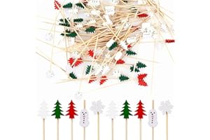 TOYMIS 100pcs Pics à Cocktail Pics Apéritifs Pics à Cocktail Flocon de Neige de Noël Bonhomme de Neige Pics à Cocktail Sapin de Noël pour Boissons Fruits Dessert Nourriture Apéritif Décoration