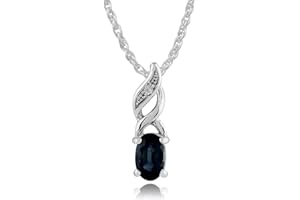 Gemondo 9ct White Gold Oval Sapphire Classic Pendant Necklace Blue With Diamonds