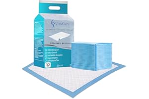 VIRACARE 30 x Inkontinenz-Betteinlagen | Inkontinenz-Bettlaken | Einweg-Bettmatten für Inkontinenz | Bettschoner Kinder & Erwachsene | Umstandsbettmatten | Größe 60 × 60 cm (1 Packung mit 30 Stück)