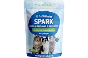 Pet Wellbeing Spark Daily Nutritional Greens Superfood for Cats - Probiotics, Prebiotics, Digestive Enzymes, Amino Acids, Antioxidants, Vitamin D, Spirulina - Veterinarian-Formulated 3.53 oz (100 g)