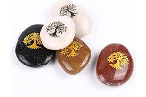 12PCS Life Tree RockImpact Engraved Inspirational Stones, Pocket Word Stone River Rock, Zen Chakra Healing Palm Stone, Positive Encouraging Rocks, Tree of Life Organic Growth (Pack of 12, Life Tree)