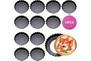 Dazhtu 12 Pezzi Stampo Crostata Fondo Amovibile, Teglia per crostate 8cm/3 pollici, Stampi per Crostatine Acciaio al Carbonio, Antiaderenti Forme Per la Cottura di Dolci per Crostatine Pasticci