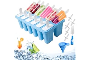 HONNESSERRY Moule Glace 12 Cavités, Avec Batonnet Glace, Brosses Et Entonnoirs Pliants, Silicone Moule à Glace Pour Glace, Sans BPA（Bleu)