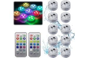 Afenau Mini Unterwasser Licht, 10 Stück LED Teelichter Bunt mit 2 Fernbedienung, 13 Farben RGB Mini Unterwasser Led Licht für Vase Base Aquarium Pool Teich Garten Halloween Party
