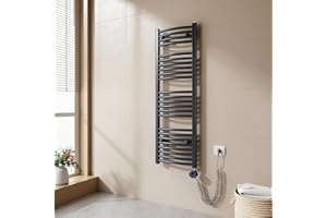 EMKE Radiatore da Bagno, 120 x 40cm, 500W, Scaldasalviette con Termostato, Curvo, Antracite colore, Termoarredo Asciugamani da Bagno