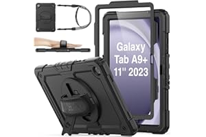 SEYMAC stock for Samsung Galaxy Tab A9 Plus Case/ A9+ 11'' Case 2023, Full Body Shockproof Case with Screen Protector, 360 Rotating Hand Strap/Stand, Shoulder Strap, Galaxy A9 Plus Tablet Case, Black