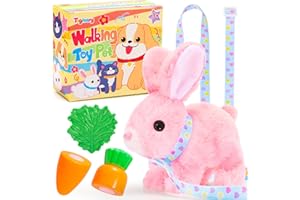 Tagitary Plush Toys Bunny Toys for Kids with Sounds,Can Walk,Wiggle Ears,Twitch Mouth and Nose,Hopping Interactive Electronic Rabbit Toys with Leash,Easter Christmas Birthday Gift for Toddlers Kids