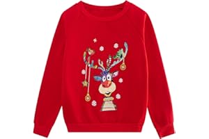 SFreeBo Felpa Natalizia per Bambini Ragazza Pullover T-Shirt Invernale a Maniche Lunghe Top Unisex Ragazzi Casual Cotone Stampa Natalizia Pullover per 4-11 Anni