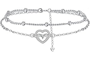 Arrebol Cavigliera Donna Argento 925 Doppia Catena con Perline Estate Spiaggia Catena Piedi - Anallergica Regolabile [22+4cm]