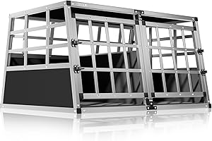 CADOCAŽ Cage de Transport XL pour Animaux Aluminium MDF 2 Portes Noir Caisse Chien boîte Box de Transport Voiture