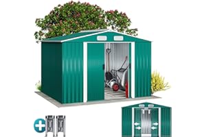 ‎DEUBA GARDEBRUK® XXL Metall Gerätehaus 5m² mit Fundament 260x205x180cm Schiebetür Grün Geräteschuppen Gartenhaus 9m³