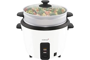 Arrocera Korona 58010 I blanca I vaporera con inserto I 1,5 litros I revestimiento antiadherente I función mantener caliente I con cuchara y vaso medidor