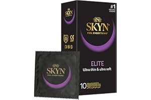 SKYN Elite Extra Lube : Lot de 10 Préservatifs sans latex Skynfeel pour Hommes/Taille Standard, Extra Lubrifiés, Préservatifs Fins, Forme Droite Lisse/Diamètre 53mm