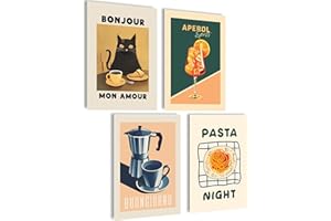 mojoliving Poster Kaffee Bilder Kaffee Bild Wandbilder für die Küche Poster Aesthetic Deko Küchenbilder Vintage Bilder Wohnzimmer Deko Küche (Pasta Night, 4x A4 | ohne Rahmen)