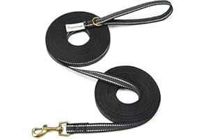 Wisedog Black 10m Reflective Long Line Lead for Dogs - Lightweight Dog Leads with Strong Grip Anti-Slip Rubbers - Extra Long Leash for Indoor and Outdoor Activities
