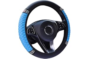 YUJINGTING Car Steering Wheel Covers Leather Bling, Steering Wheel Cover Universal 37-38cm Anti-Slip Breathable Rhinestones Without Inner Ring Car Interior Accessories Blue