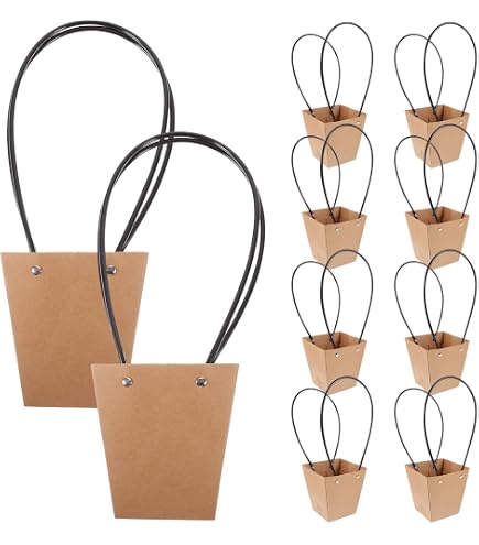 50 Blumen-Geschenktüten Aus Kraftpapier – Mit Band & Transparenter Front – 25 X 10 X 45,5 Cm – Für Sträuße, Hochzeiten, Muttertag