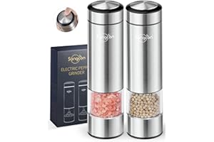 Sangcon Set macina sale e pepe elettrico,Mulino automatico a batteria per sale e pepe con luce LED,Funzionamento con una mano,Macinazione regolabile,Confezione da 2