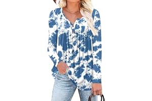 Aodemo Women's Fall Henley V Neck Button Up Tunic Ladies Tops Flowy Long Sleeve T-Shirts Ladies Blouse