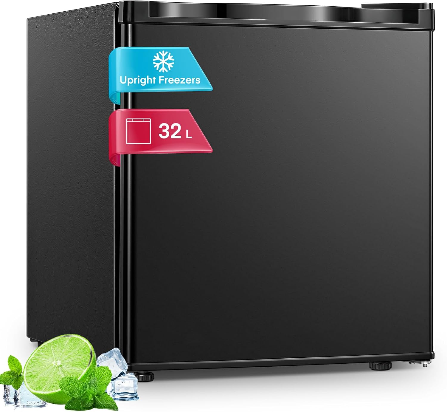 FOHERE 32L Table Top Mini Freezer, Small Freezer with 7 Adjustable Temperature, Energy Efficient, 4 Star Freezing,Removable Wire Shelf for Bedrooms/Home/Apartment/Office, New Black