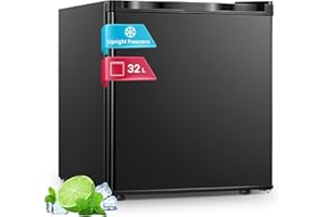 FOHERE 32L Table Top Mini Freezer, Small Freezer with 7 Adjustable Temperature, Energy Efficient, 4 Star Freezing,Removable Wire Shelf for Bedrooms/Home/Apartment/Office, New Black