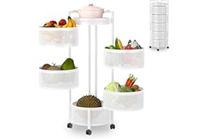 PINFENGJIAJU Rotating Kitchen Storage Rack No Assembly, Bathroom Shelf, Organizers and Storage Cart for Fruit Vegetable Grocery Corns Potato Onion(White, 5-Tier Round)