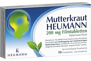 ‎HEUMANN Mutterkraut HEUMANN 200 mg Filmtabletten - Pflanzliches Arzneimittel, zur Vorbeugung von migräneartigen Kopfschmerzen, kann die Intensität von Migräneanfällen verringern, Mutterkraut-Pulver, 30 St