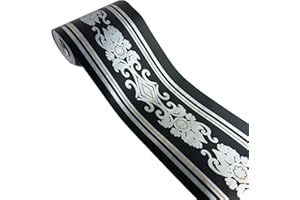 Mesoar 5 Meters Self Adhesive Vintage Black Silver Floral Pattern Wallpaper Border Peel Stick Decorative Ceiling Sticker Molding Border