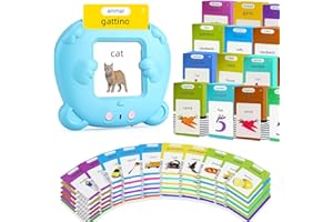 AHJ 510 Parole Schede Talking Flash Cards, Flashcards Bambini Italiano, Giochi Montessori Bambini, Italiano e Inglese Giocattoli di Apprendimento, Educativi Prescolari 255 Flashcard 510 Parole (Blu)