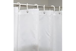 YISURE Zasłona prysznicowa, krótka, wąska, z poliestru, odporna na pleśń, metalowe oczka, 150 x 150 cm, z geometrycznym wzorem, biała, 150 x 150 cm