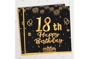 40Stück Servietten Geburtstag, Hakiwina Schwarz Gold 18. Happy Birthday Servietten Einweg Papierserviette für Tischdeko 18er Geburtstag Mädchen Frau Geburtstagsservietten 33 x 33cm Party Deko
