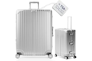 LETTOO Hartschalenkoffer groß | Reisekoffer mit Rollen - Extrem Stabiler Trolley Koffer mit Laptoptaschen-Befestigung [WASSERGESCHÜTZT] Eckenschutz (Silber, Trolley Koffer 29)