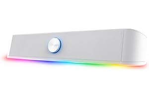 TRUST GAMING GXTrust 1619W Rhox Soundbar RGB, Podświetlane Głośniki PC, Moc Szczytowa 12W, Głośnik Stereo Zasilany przez USB, Połączenie Audio Jack 3,5 mm, Soundbar do Komputera i Laptopa, Biały