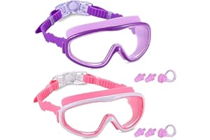 Yizerel 2 Pack Kids Swim Goggles, Swimming Glasses for Children and Early Teens from 3 to 15 Years Old, Wide Vision, Anti-Fog, Waterproof, UV Protection