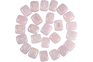 Amogeeli Natural Rune Stones Set, Engraved Elder Futhark Alphabet Healing Crystals for Divination